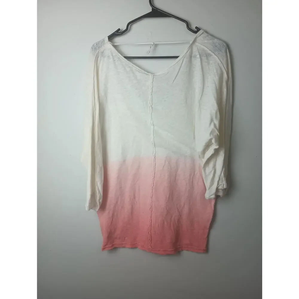 Free People‎ We the Free Linen Blend Tee Ombre Shirt Women's XS Slouchy Light